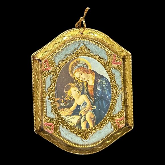Vintage Madonna & Child Religious Ornament, Italian-Style Gold Gilded - Picture 3 of 4